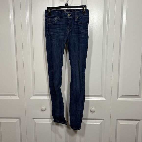 7 For All Mankind Womens  24 The Slim Cigarette Jeans Mid Rise Waist Y2K Boho - Picture 1 of 12